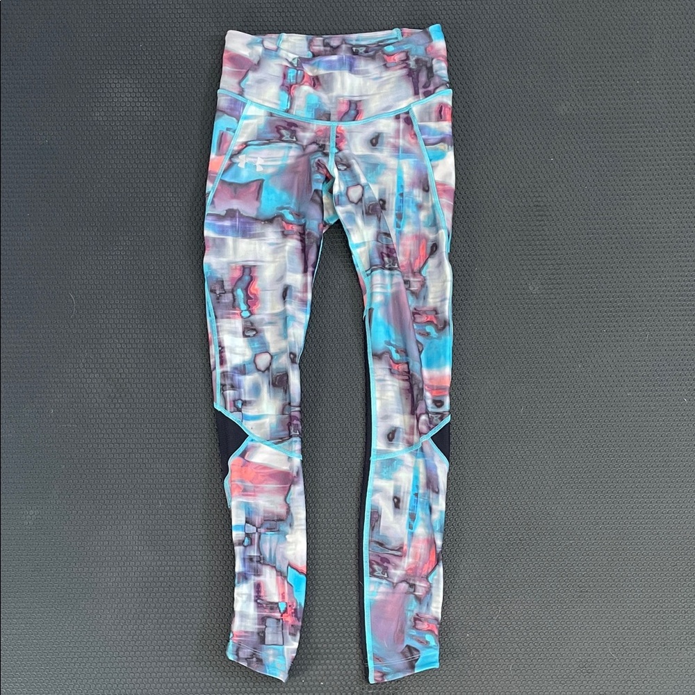 Under Armour Sz S Colorful Compression Leggings - Blue and Pink Abstract